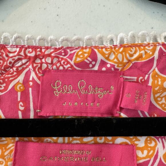 Lilly Pulitzer Jubilee Catherine Bell A-Line Dress Sz 6 Pink Lace Trim Tropical - Picture 8 of 15